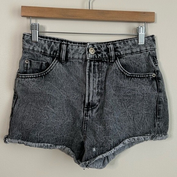 Mango Charcoal Vintage Wash Denim High Rise Shorts Size 4 - Picture 1 of 3